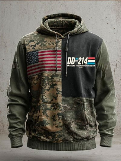 DD-214 American True Form of Freedom All Over Print Hoodie Patriotic USA Military Pullover Sweatshirt for Men and Women Gift