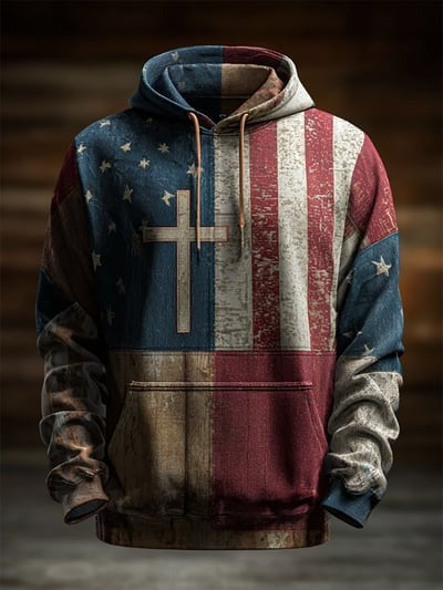 Faith Driven Patriotic Vintage American Flag Camo Hoodie USA Christian Pullover Sweatshirt Gift
