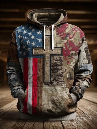 USA Patriotic Freedom Vintage Faith American Flag Camo Hoodie Christian Pullover Sweatshirt Gift