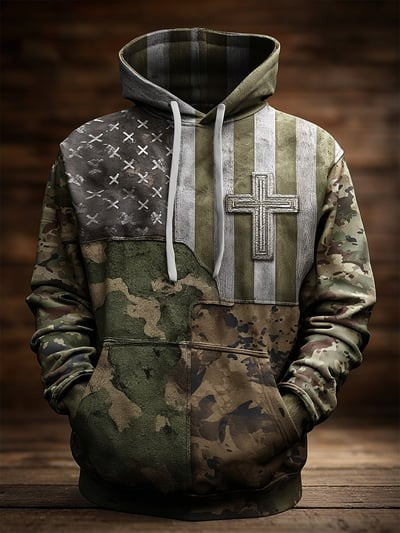 Vintage Faith American Flag Camo Hoodie Christian USA Patriotic Faith Pullover Sweatshirt Clothing