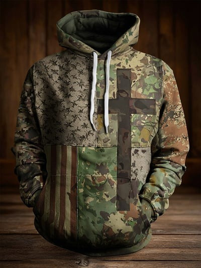 Vintage Faith American Flag Camo Hoodie Patriotic USA Christian Religious Sweatshirt Apparel Gift