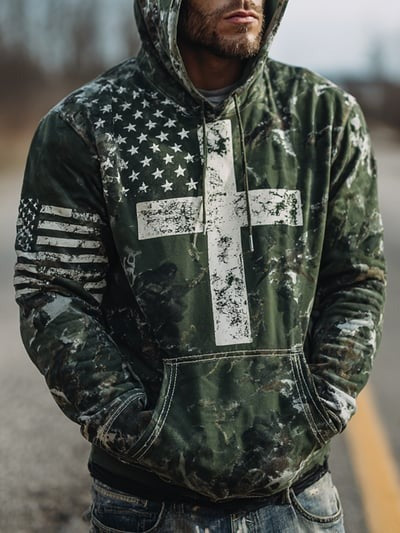 Vintage Faith Patriot American Flag Camo Hoodie Christian Patriotic Freedom USA Sweatshirt for Men Women Gift