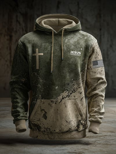 Vintage Faith American Flag Camo Hoodie Christian Patriotic USA Freedom Sweatshirt Apparel Gift for Men Women