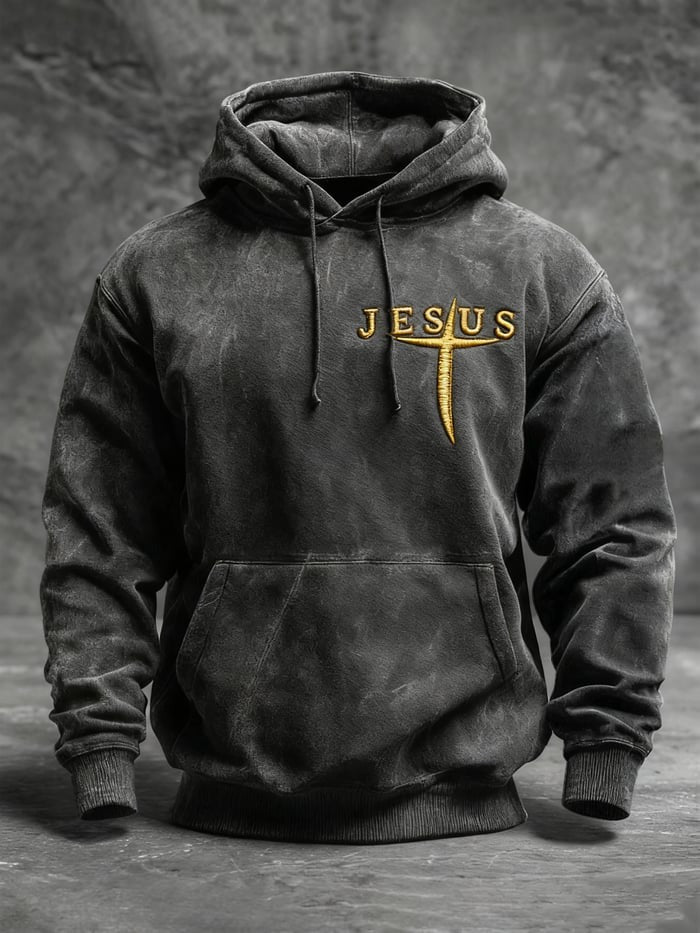 Faith Cross Vintage Hoodie Patriotic Christian USA Freedom Pullover Sweatshirt Clothing Gift for Men and Women