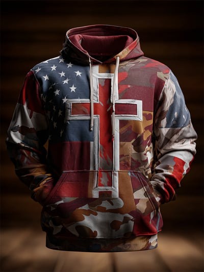 Vintage Faith Patriot American Flag Camo Hoodie Christian USA Patriotic Sweatshirt for Men Women Freedom Gift