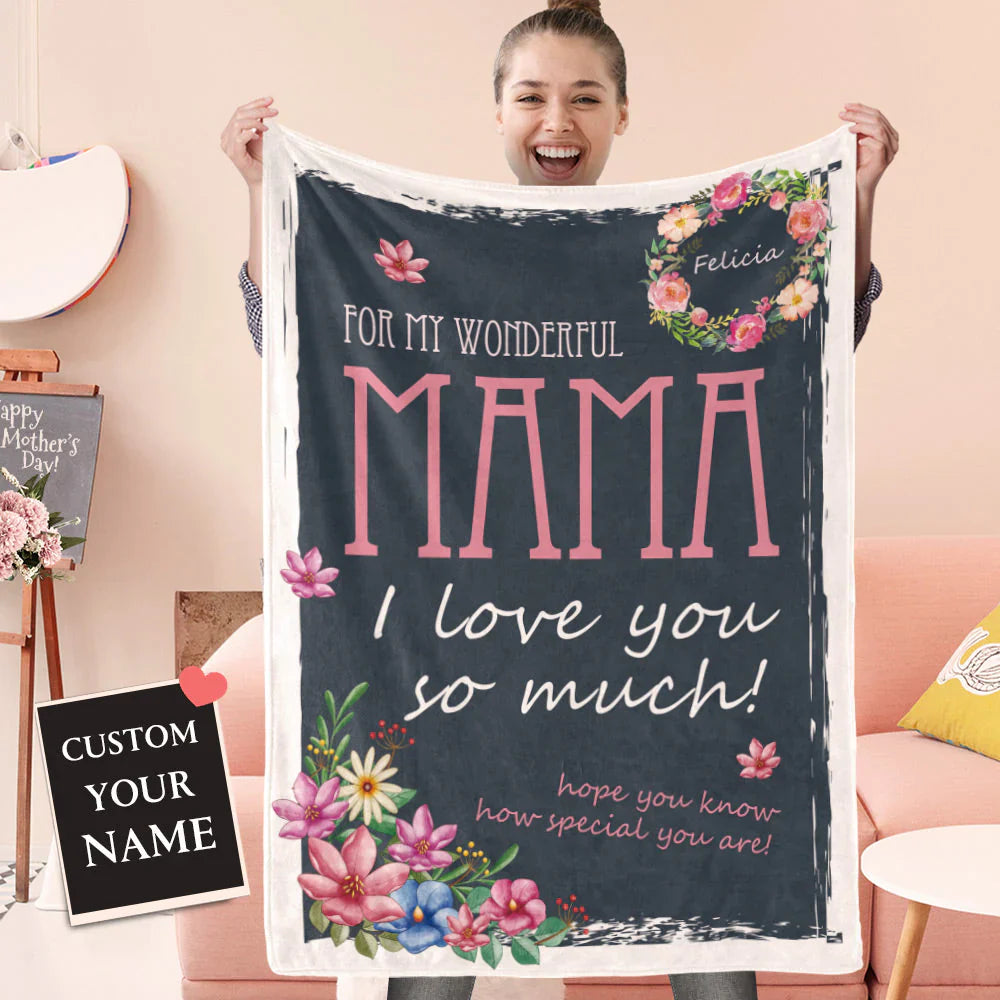 Gift For Mom Personalized Blanket - Wreath Custom Name Blanket - Best Gift For Mother's Day Blanket, Presents For Mom - For My Wonderful Mama Blanket