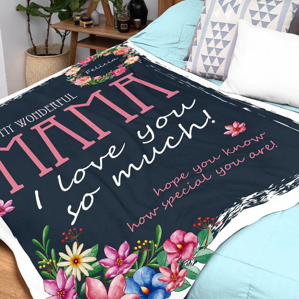 Gift For Mom Personalized Blanket - Wreath Custom Name Blanket - Best Gift For Mother's Day Blanket, Presents For Mom - For My Wonderful Mama Blanket