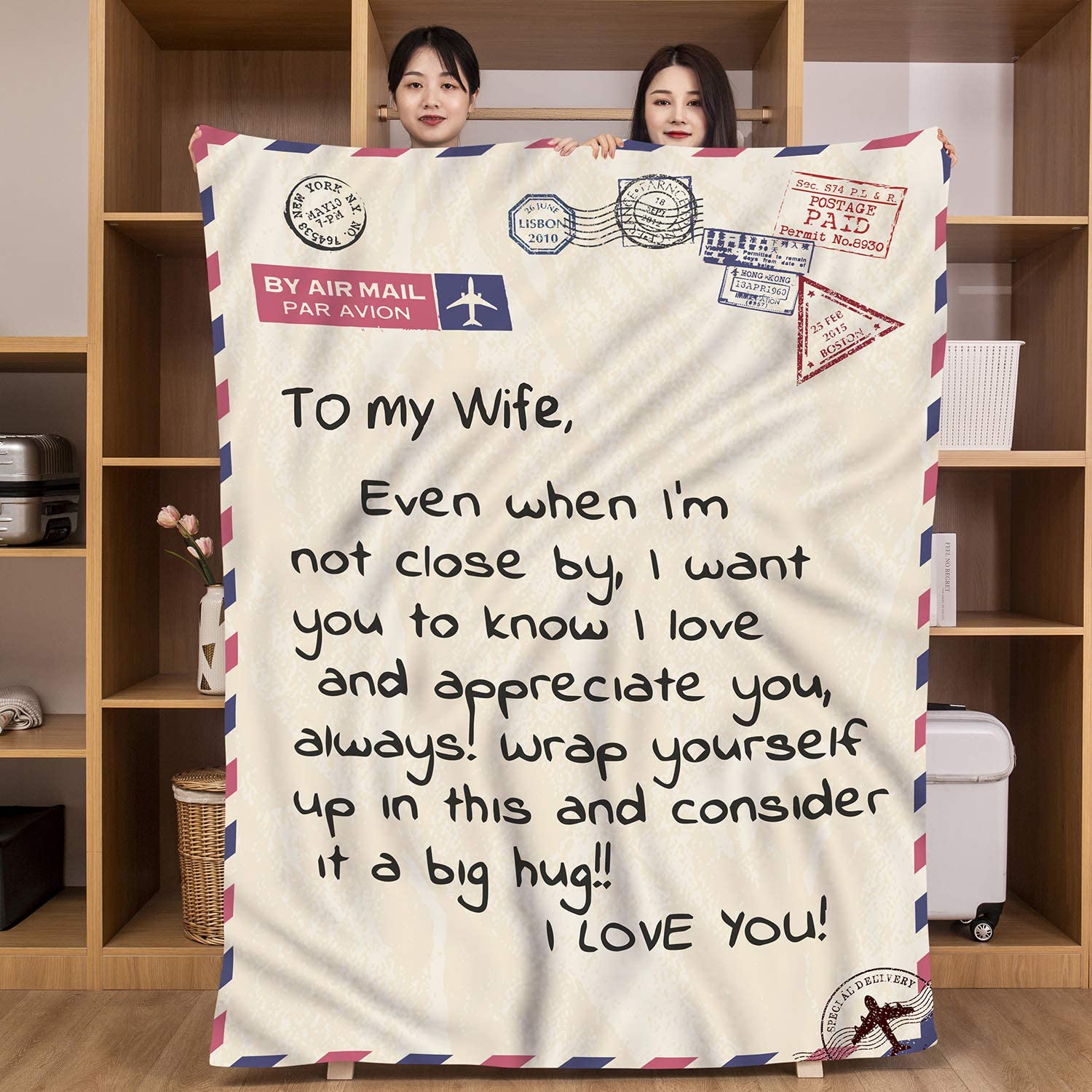 Gifts for Her Wife Blankets, Gift from Husband Blanket for Christmas Wedding Anniversary Birthday Day Valentine's Day - To My Wife I Love You Letter