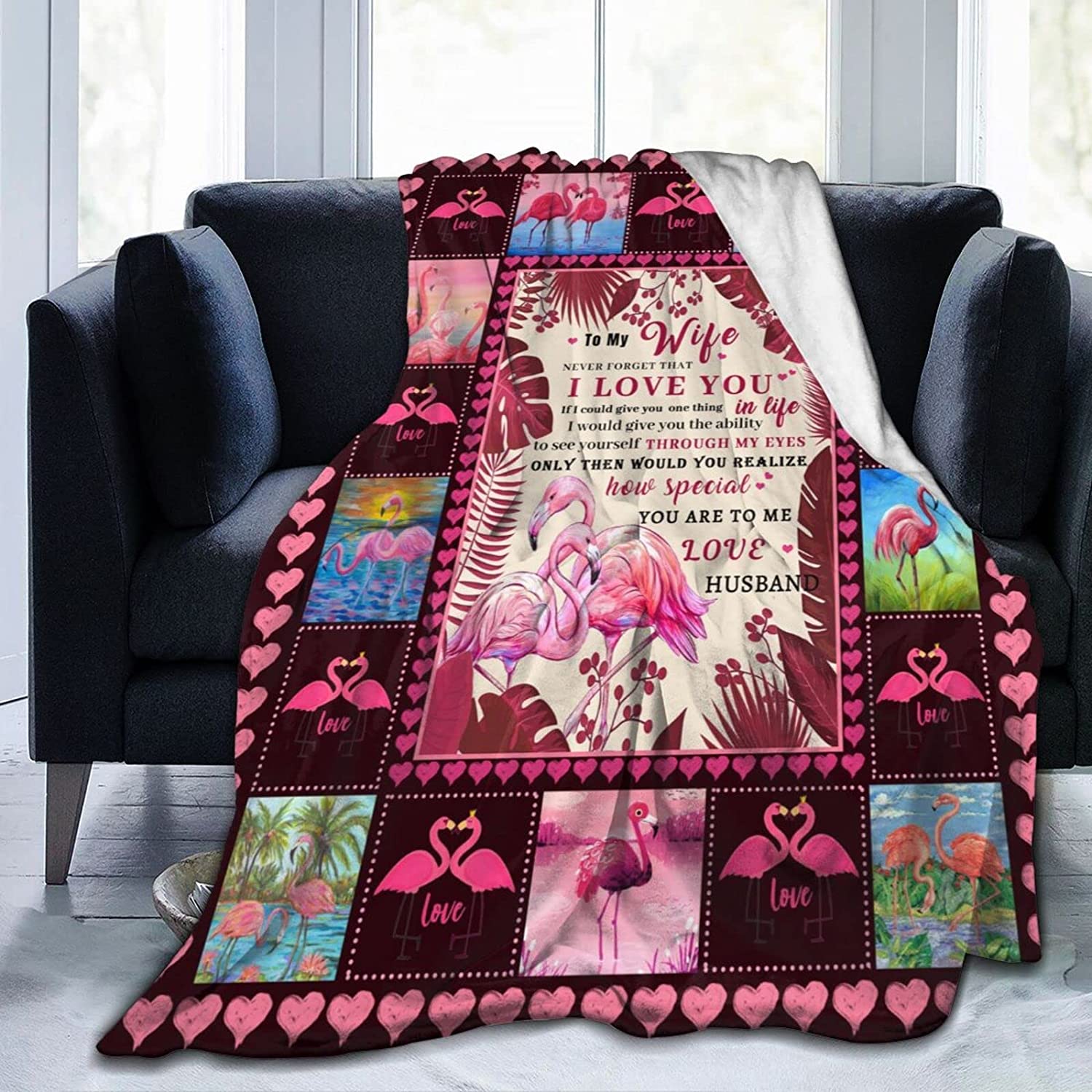 To My Wife Blanket from Husband, Romantic Flamingo Throw Blanket for Bed Sofa, Blanket From Husband To Wife, Best Gift Ideas For Wife