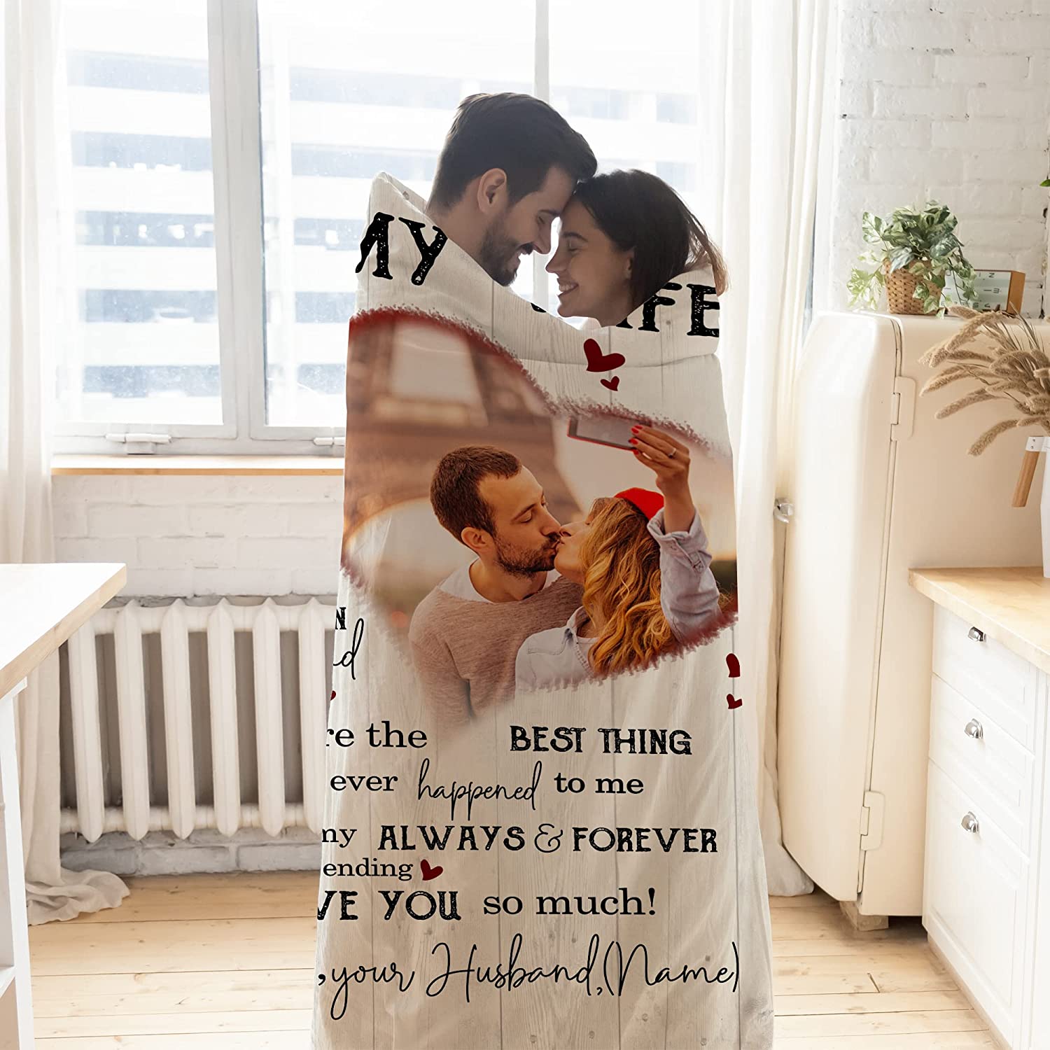 Valentine's Day Gift For Wife, To My Wife Gift Blanket From Husband, Personalized Blanket Gift For Her, Custom Picture Blanket With Name Change