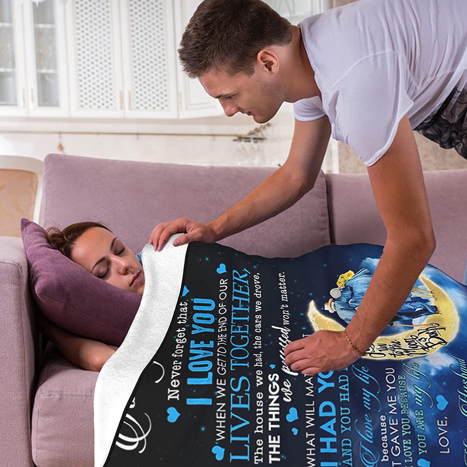 Gift For Wife Blanket - To My Wife, Old Couples, Crescent Moon Blanket - Romantic Gift For Wife From Husband, Birthday, Christmas, Valentines, Anniversary Blanket - I Love You Blanket