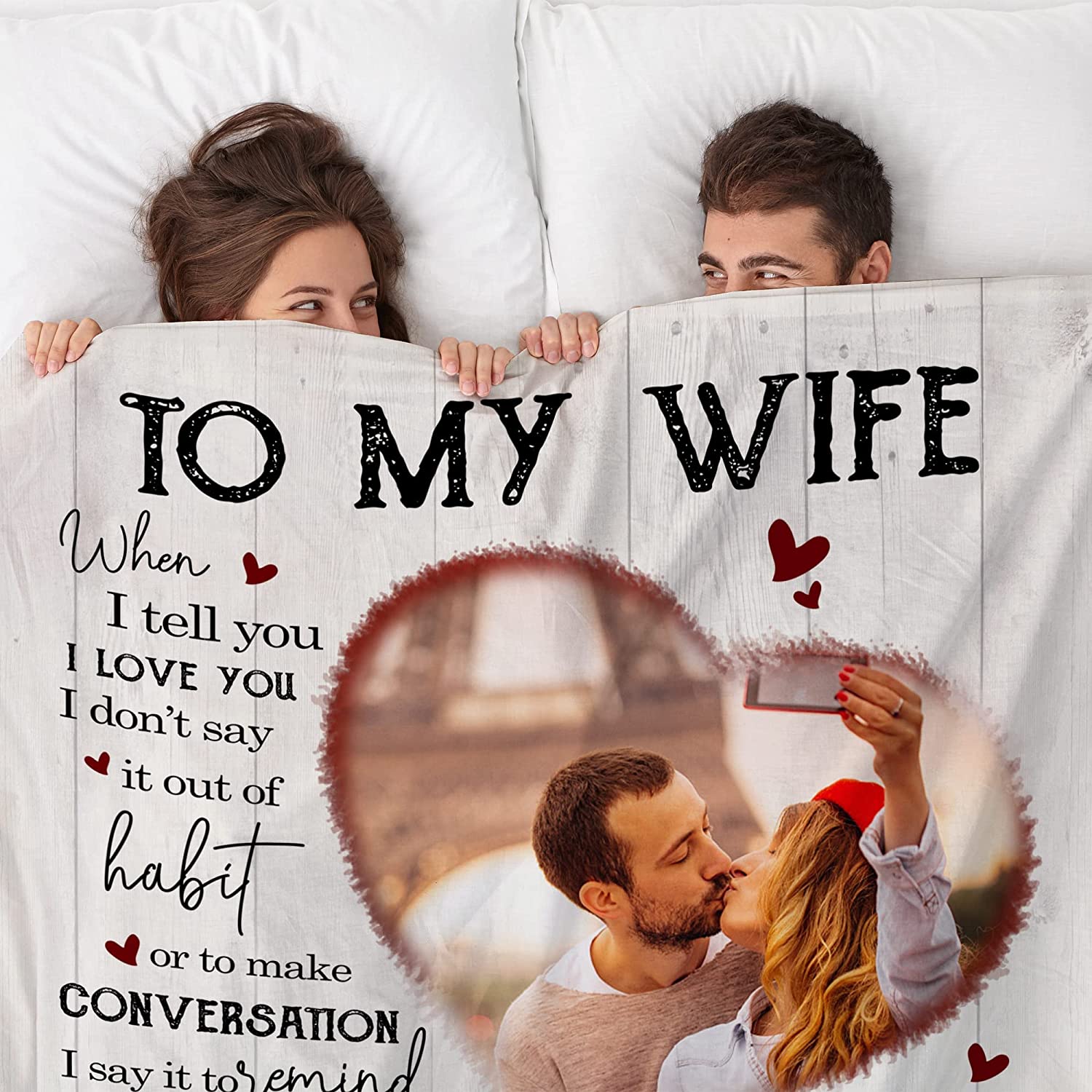 Valentine's Day Gift For Wife, To My Wife Gift Blanket From Husband, Personalized Blanket Gift For Her, Custom Picture Blanket With Name Change