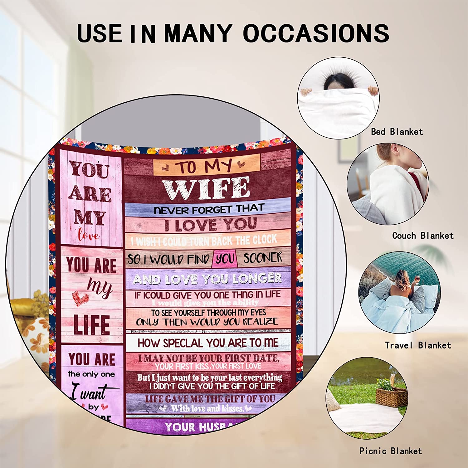 To My Wife Blanket from Husband, Romantic Valentine Anniversary Birthday Gift for Wife, Soft Warm Lightweight Fleece Throw Blanket, Best Gift Ideas For Wife