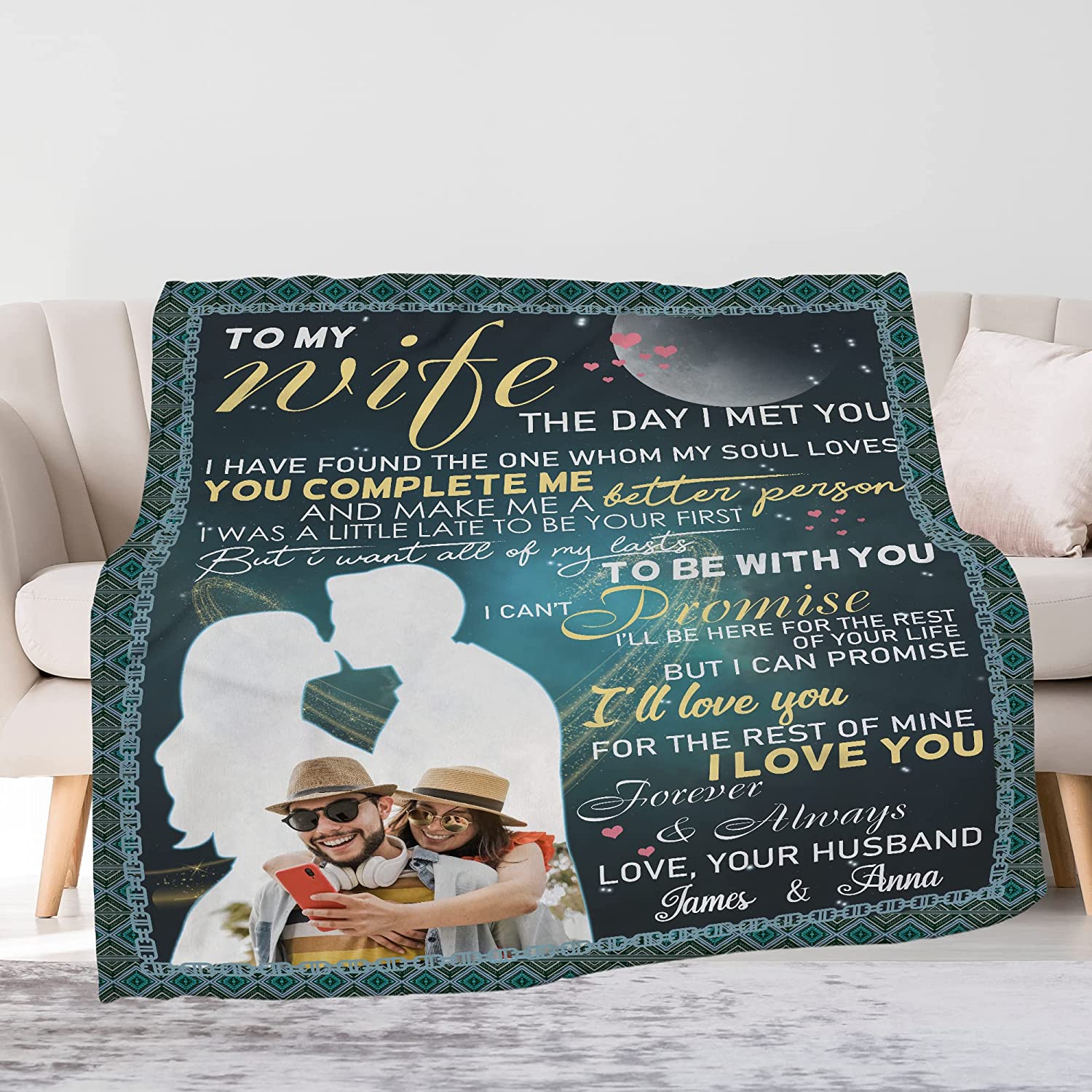 Valentine's Day Gift For Wife, To My Wife Throw Blanket From Husband, Customized Name And Photo Throw Blanket, Throw Blanket Gift For Anniversary