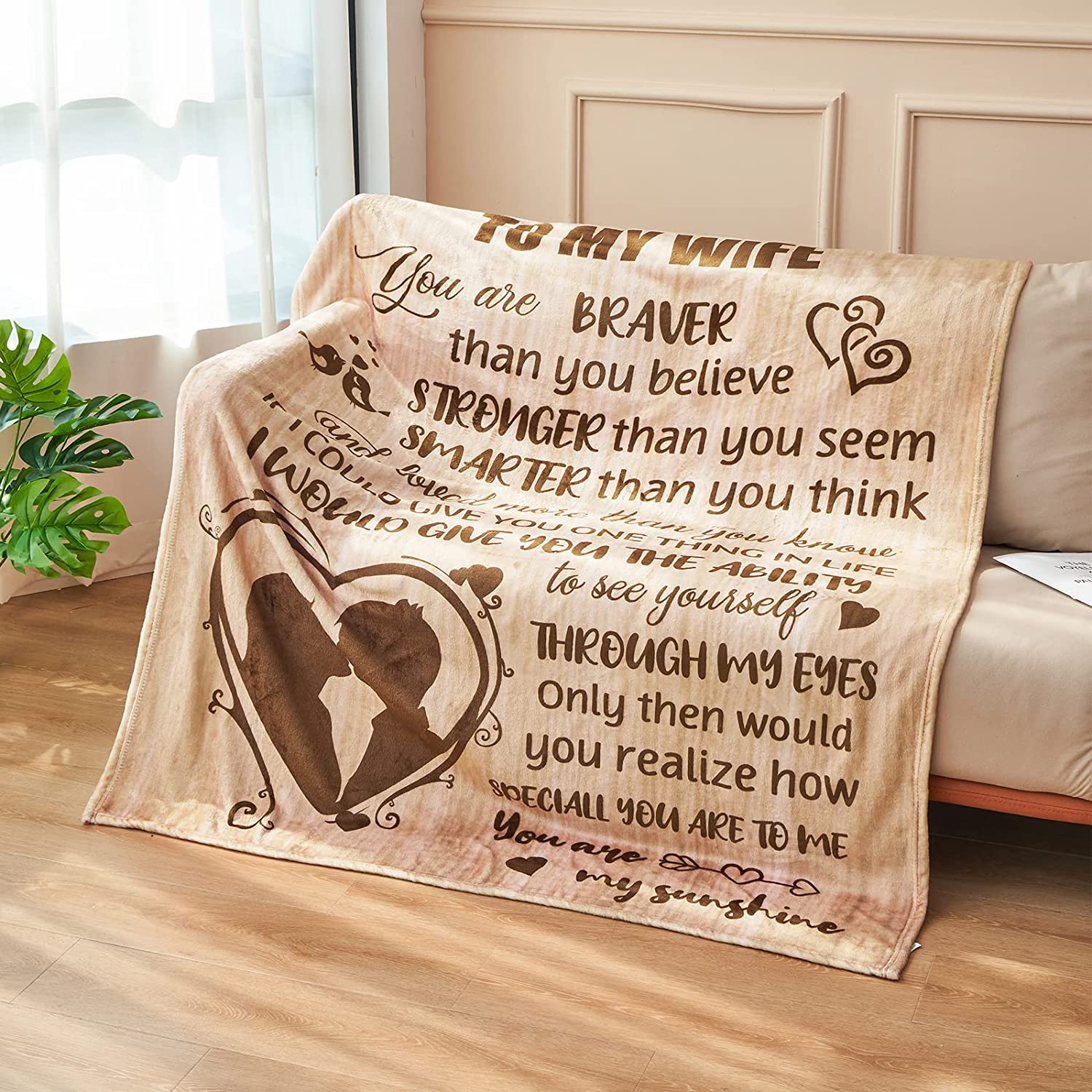 Gifts For Her Wife Blankets, Gift From Husband Blanket For Christmas Wedding Anniversary Birthday Day Valentine's Day - To My Wife Heart My Sunshine