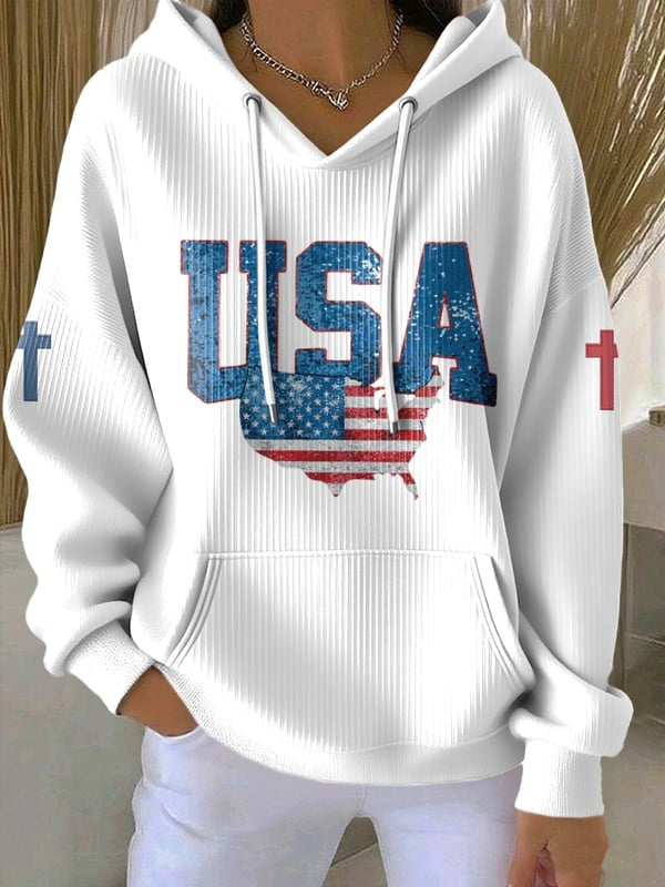 Christian American Faith Print Hoodie USA Patriotic Freedom Pullover Sweatshirt Clothing Gift for Men Women