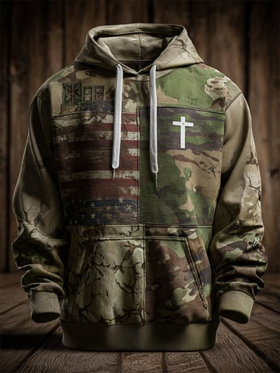 American Flag Vintage Faith Camo Hoodie Patriotic USA Christian Pullover Sweatshirt Gift Clothing