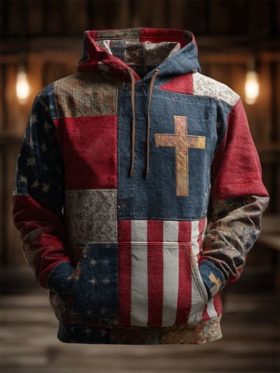 Vintage Faith USA American Flag Camo Hoodie Patriotic Christian Pullover Sweatshirt Gift