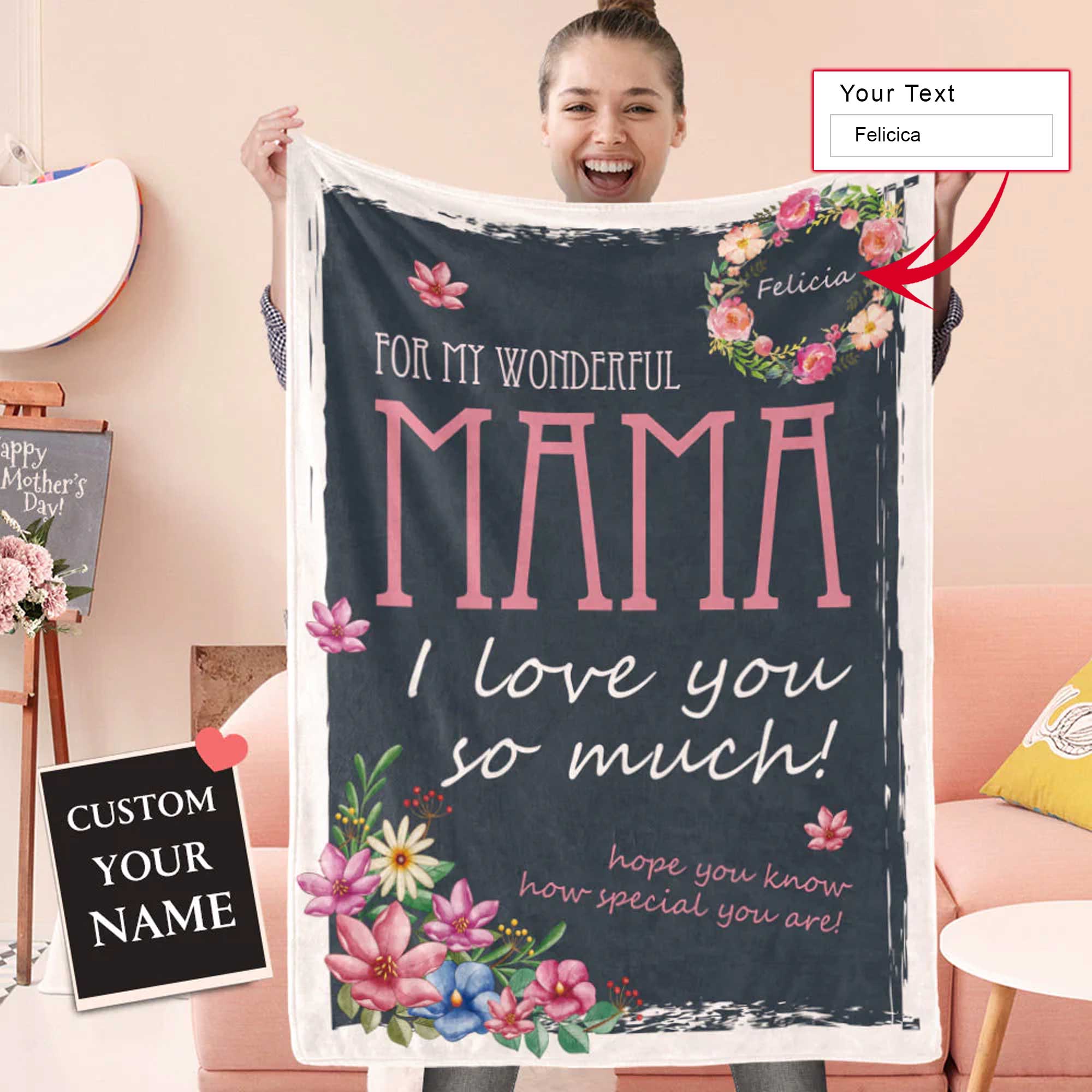 Gift For Mom Personalized Blanket - Wreath Custom Name Blanket - Best Gift For Mother's Day Blanket, Presents For Mom - For My Wonderful Mama Blanket