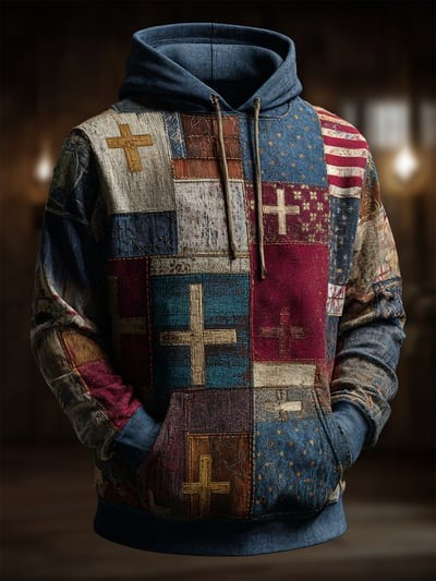 Patriotic Vintage American Flag Faith Camo Hoodie USA Christian Pullover Sweatshirt Gift Clothing