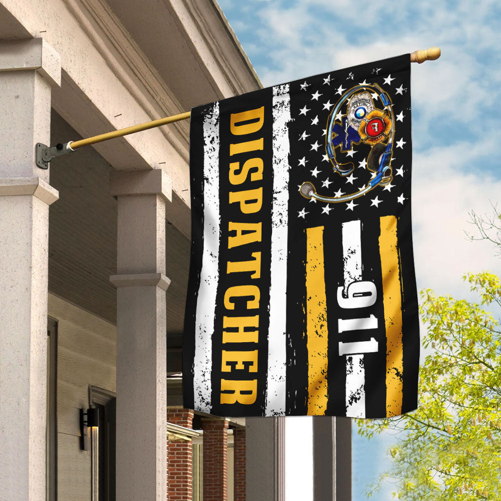 9 11 Dispatcher Thin Gold Line 911 Dispatcher Flag - Liberish