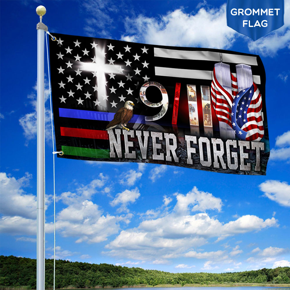 9 11 Flag Police Military And Fire Thin Line Grommet Flag - Liberish
