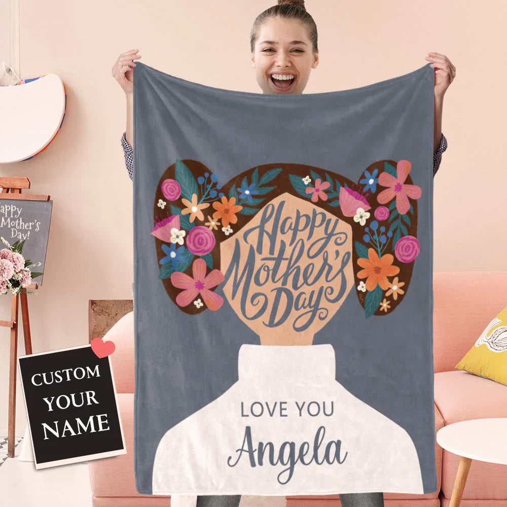 Gift For Mom Personalized Blanket - Flower Custom Name, Happy Mother's Day Blanket - Best Gift For Mother's Day Blanket, Presents For Mom