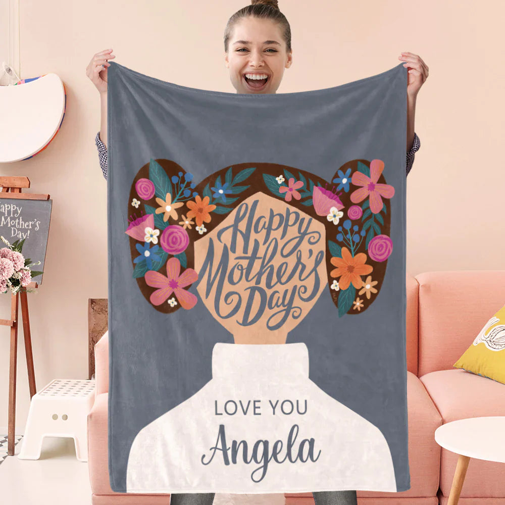 Gift For Mom Personalized Blanket - Flower Custom Name, Happy Mother's Day Blanket - Best Gift For Mother's Day Blanket, Presents For Mom