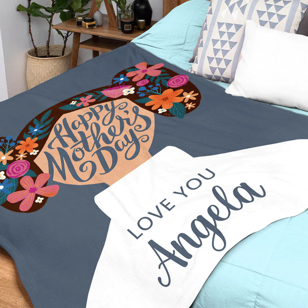 Gift For Mom Personalized Blanket - Flower Custom Name, Happy Mother's Day Blanket - Best Gift For Mother's Day Blanket, Presents For Mom