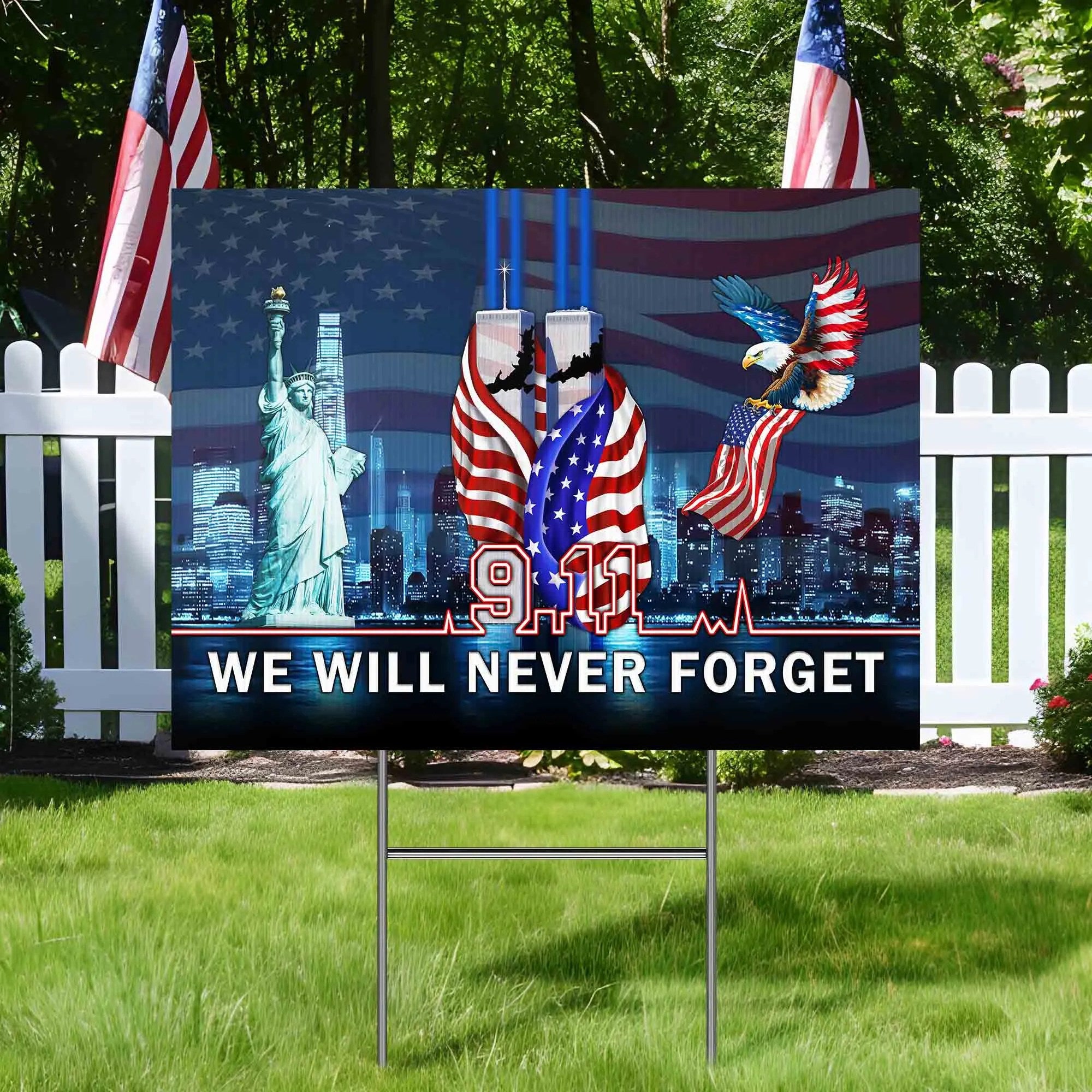 911 Patriot Day Flag 9 11 September 11 Never Forget Yard Sign - Liberish