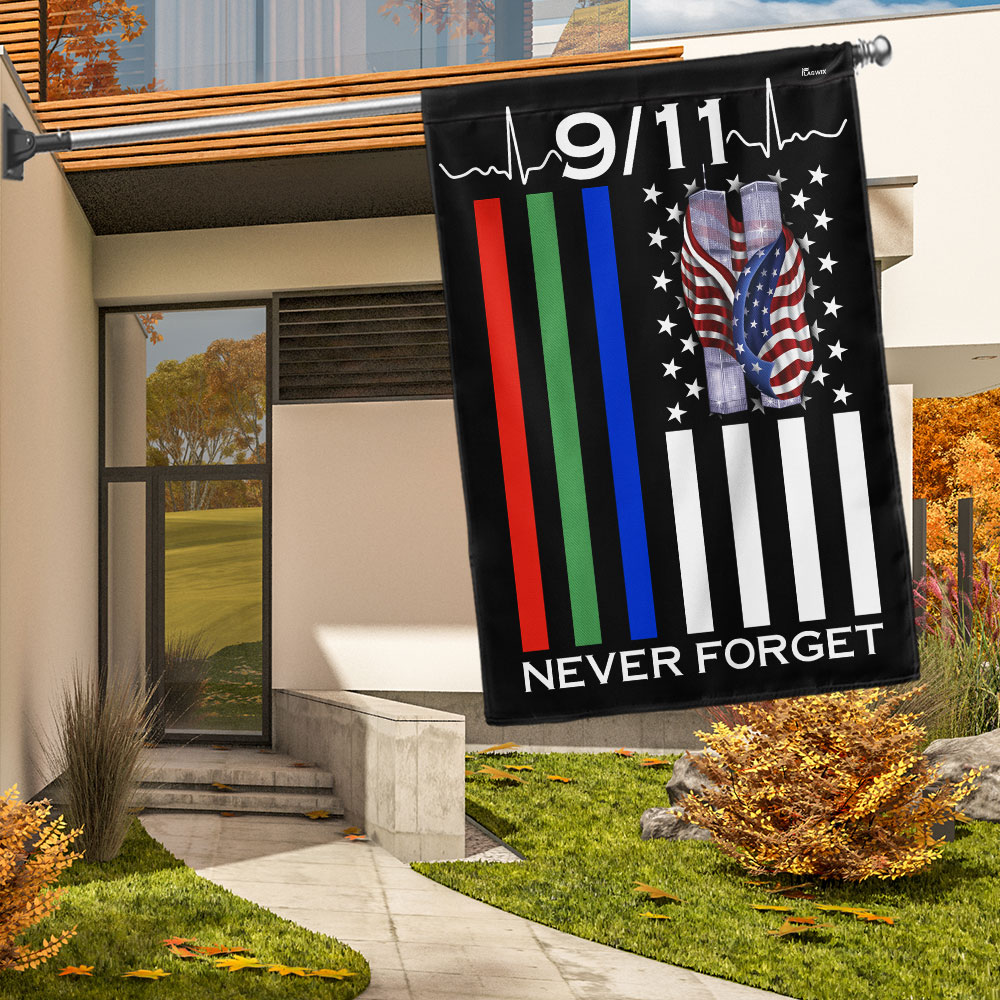 911 Patriot Day Thin Blue Red Green Flag September 11 Never Forget Police Firefighter Mili - Liberish