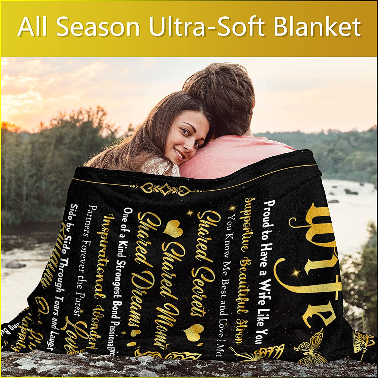 To My Wife Blanket, Wife Gifts Blanket From Husband, Valentine's Day Gifts For Wife, Wife Birthday Gift Ideas - To My Wife Gold Butterfly Blanket