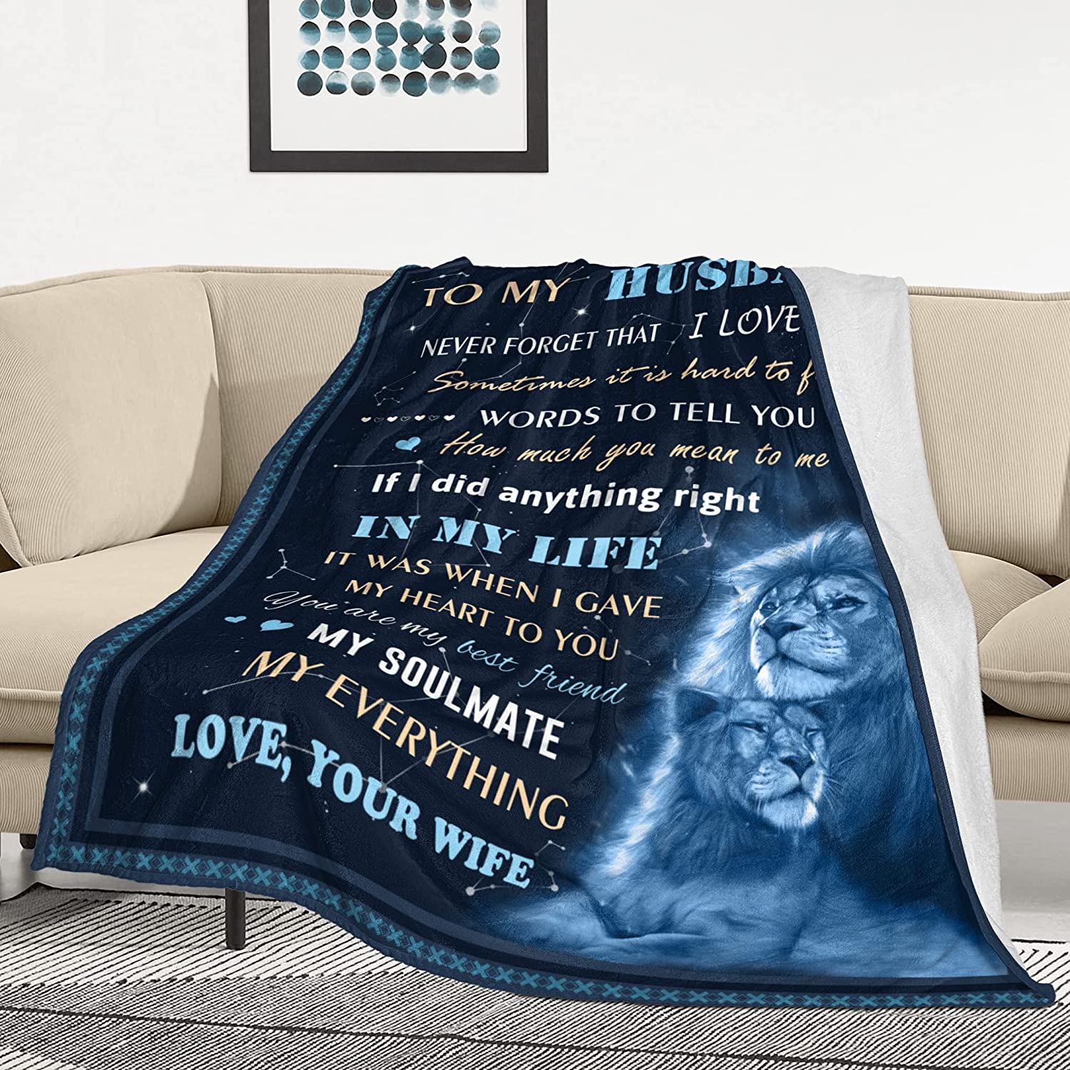 Gift For Husband, Couple Blanket, Lion Couple Blanket, Never Forget That I Love You Blanket - Valentine, Christmas, Wedding Anniversary Fleece Blanket