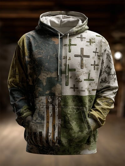 Vintage Faith American Flag Camo Hoodie Christian USA Patriotic Religious Pullover Sweatshirt Gift