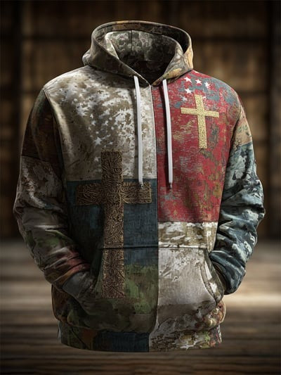 Vintage Faith American Flag Camo Hoodie Christian Apparel Patriotic USA Pullover Sweatshirt for Men Women Gift