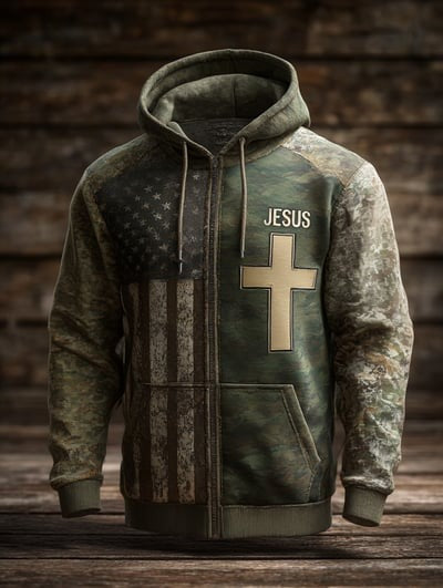 Vintage Casual Faith American Flag Zip Hoodie Christian USA Patriotic Freedom Pullover Sweatshirt Gift for Men Women