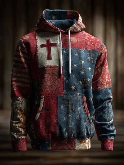 Christian Vintage American Flag Faith Camo Hoodie Patriotic USA Pullover Sweatshirt Gift