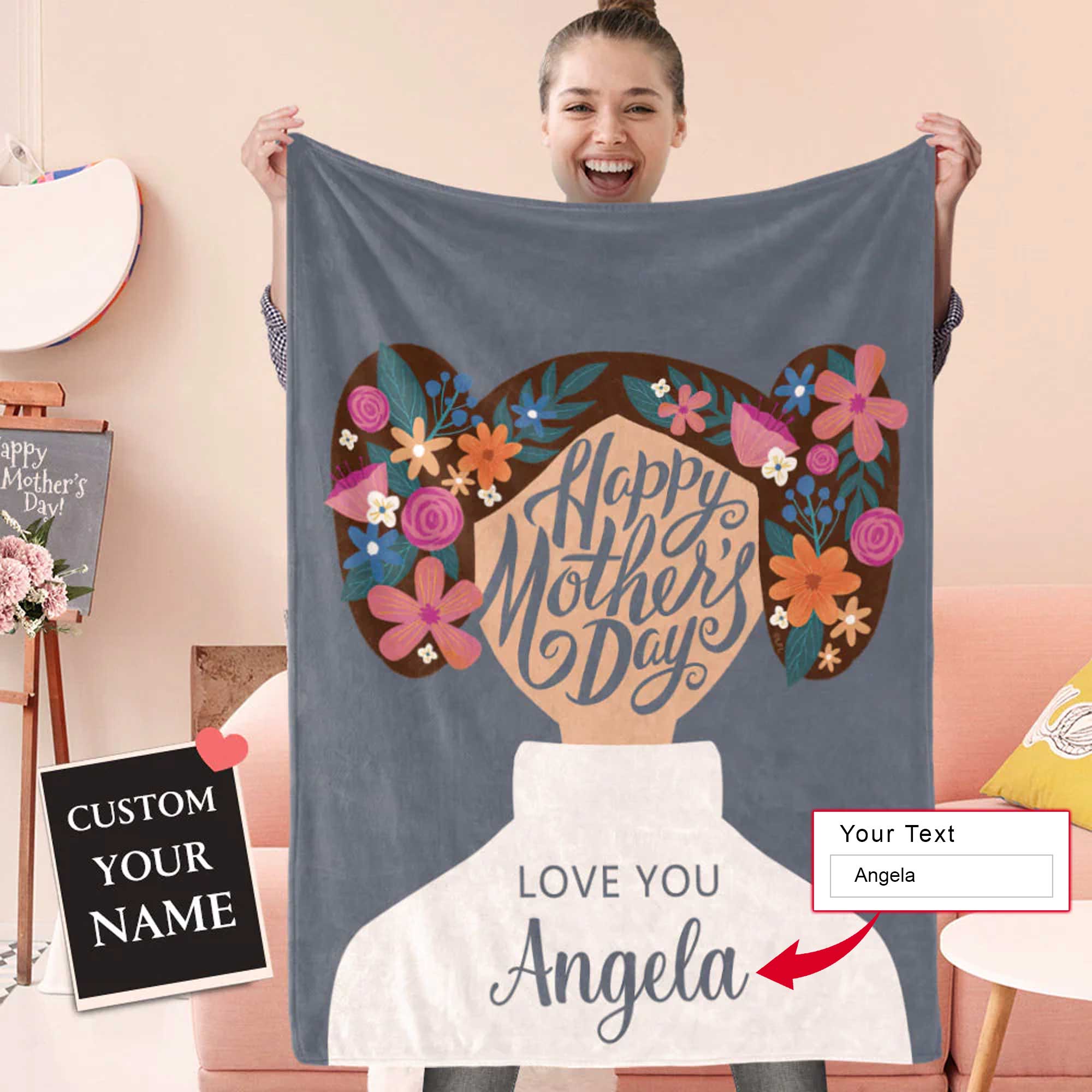 Gift For Mom Personalized Blanket - Flower Custom Name, Happy Mother's Day Blanket - Best Gift For Mother's Day Blanket, Presents For Mom