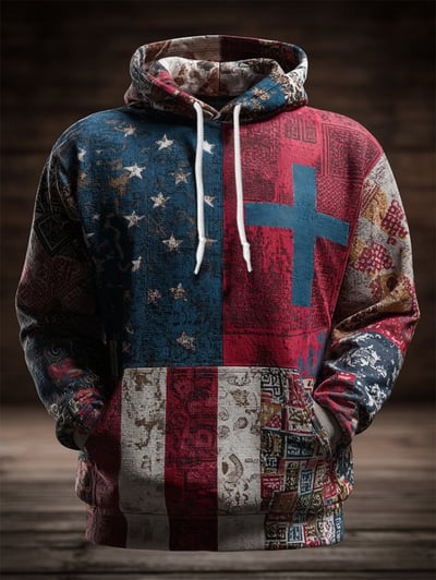Vintage Faith American Flag Camo Hoodie USA Patriotic Christian Faith Pullover Sweatshirt Gift
