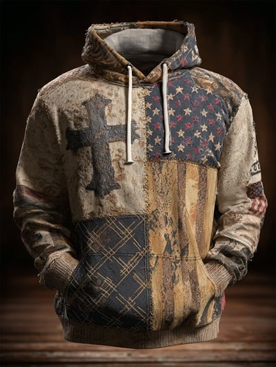Vintage Faith Patriot American Flag Camo Hoodie Christian Patriotic USA Freedom Pullover Sweatshirt Gift for Men Women