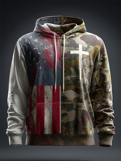 Vintage Faith American Flag Camo Hoodie Patriotic Christian Apparel Freedom Pullover Sweatshirt Gift