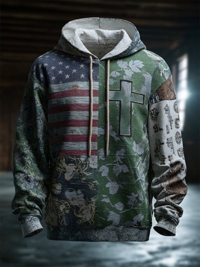 Vintage Faith American Flag Camo Hoodie USA Patriotic Christian Faith Apparel Pullover Sweatshirt