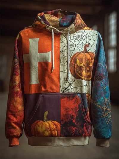 Vintage Faith Halloween Hoodie Christian Patriotic Fall Pumpkin Pullover Sweatshirt Gift for Men and Women