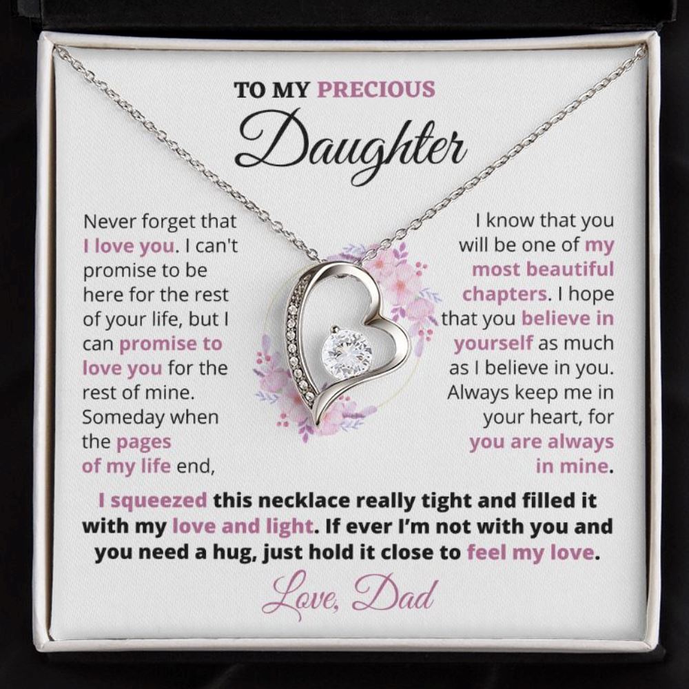 Gift For Precious Daughter "Always Keep Me In Your Heart" Love Dad Heart Necklace