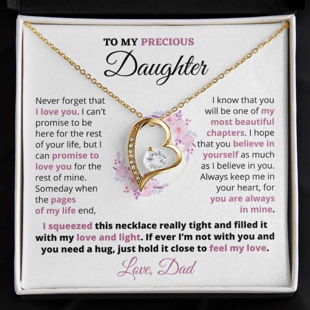 Gift For Precious Daughter "Always Keep Me In Your Heart" Love Dad Heart Necklace