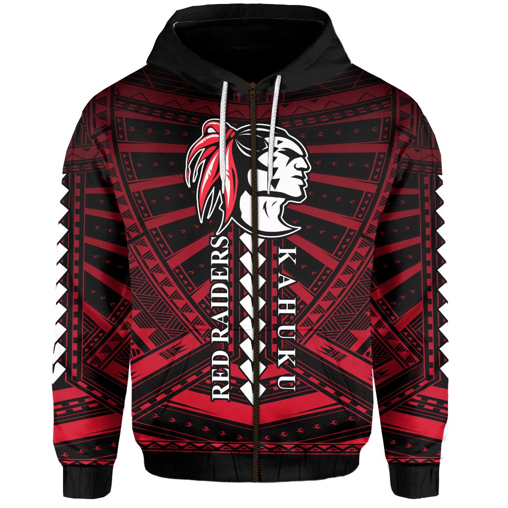 Polynesian Red Raiders Zip Hoodie Kahuku Hawaii School LT13