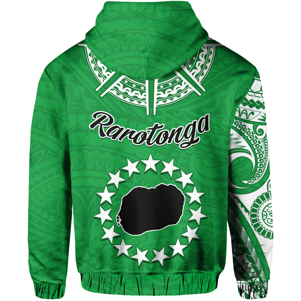 Rarotonga Cook Islands Hoodie Turtle and Map Style Green LT13
