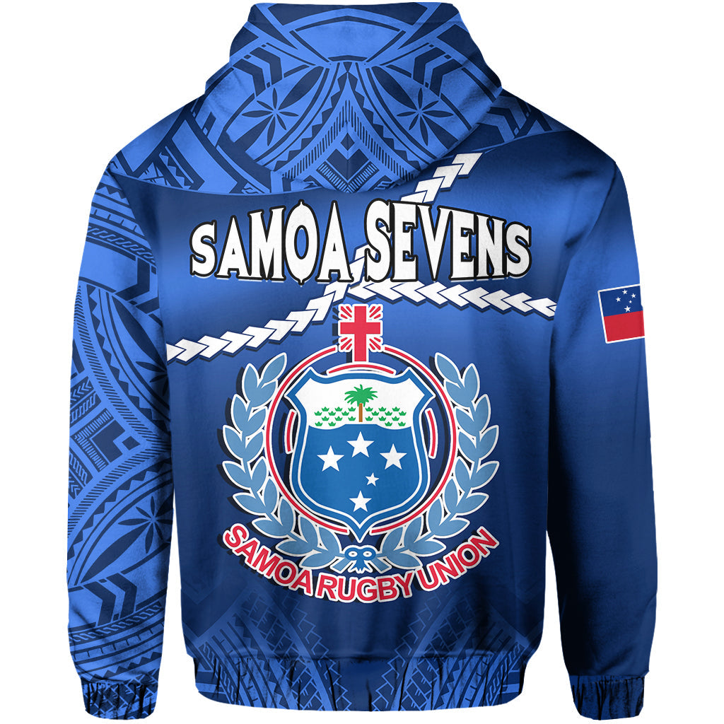 Samoa Rugby Hoodie Manu Samoa Polynesian Hibiscus Blue Style LT14