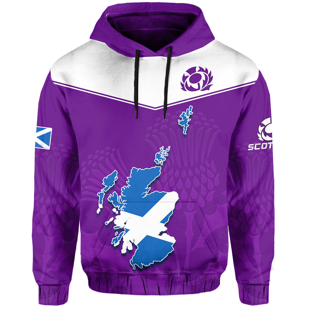 Scottish Rugby Hoodie Map Of Scotland Thistle Purple Version LT14