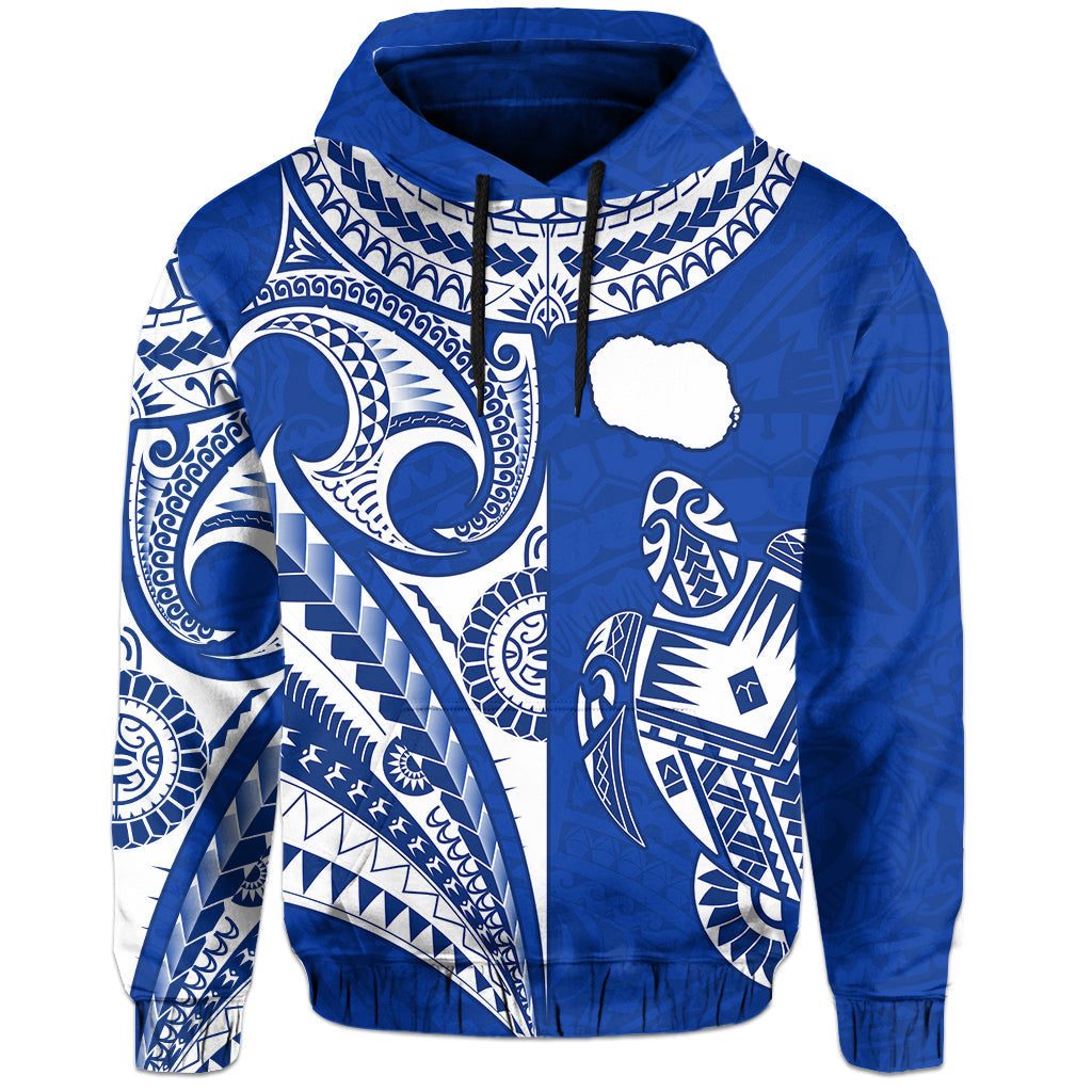 Rarotonga Cook Islands Hoodie Turtle and Map Style Blue LT13